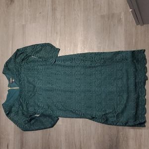 Liz Claiborne Long Sleeve Scoop-Neck Lace Dark Green Dress